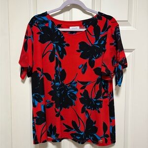 Calvin Klein Red and Black Floral Blouse